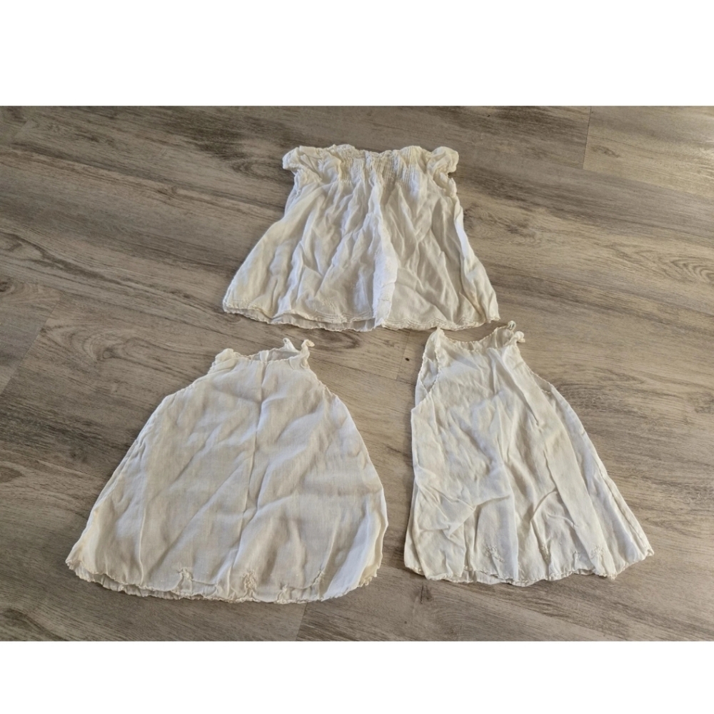 3 Vintage Hand Made Philippines Sleeveless  White Dress Embroidery Doll Dress